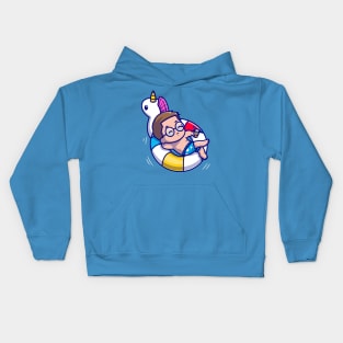 Cute Man Floating With Swimming Balloon Cartoon Kids Hoodie